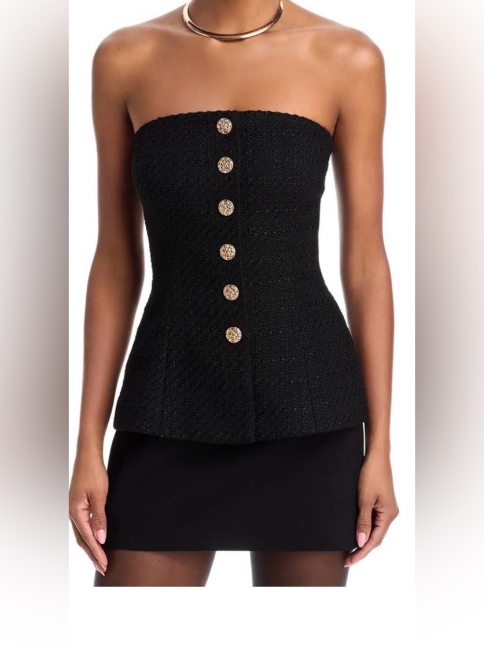 french connection Structured Tweed Strapless Top In Black nwt sz 6